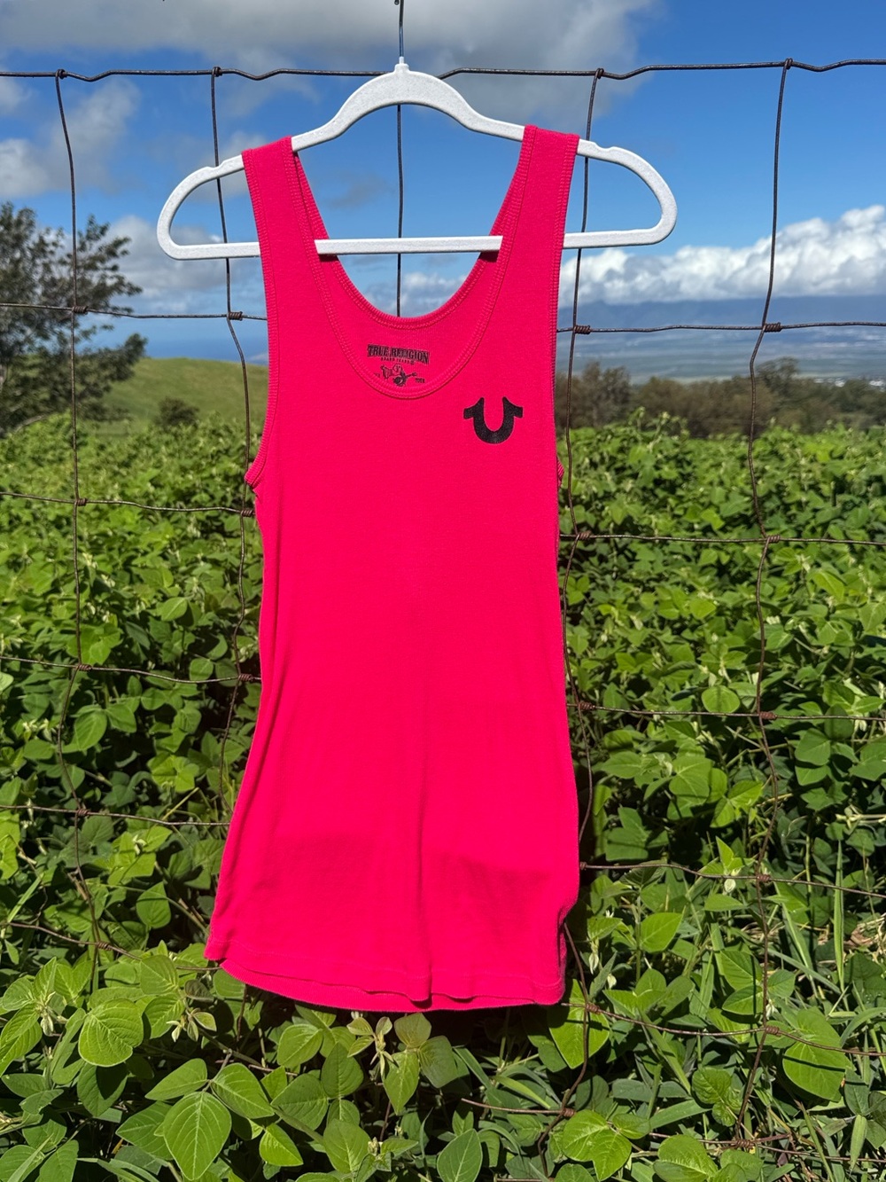 Y2K grunge Pink True Religion Jeans Ribbed Tank Top Large - Picture 3 of 4